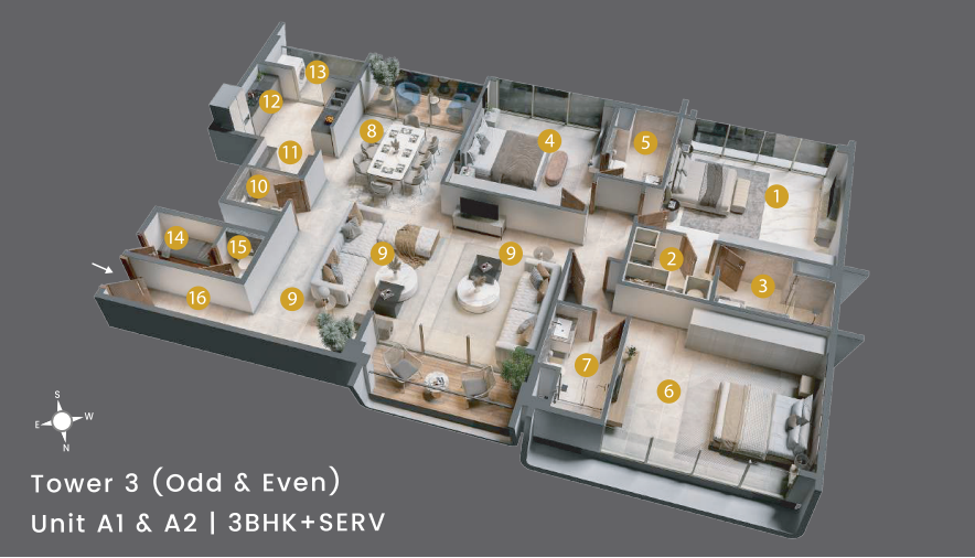 3BHK+SERV8