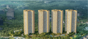 PS Vaanya high-rise in Newtown, Kolkata , showcasing luxury living with stunning city views and lush green surrounding.