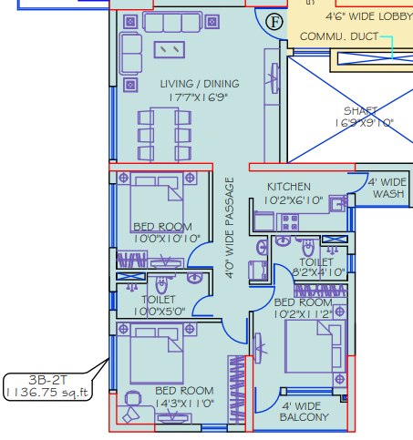 3Bhk 1136Sq. Ft angelica floor plan