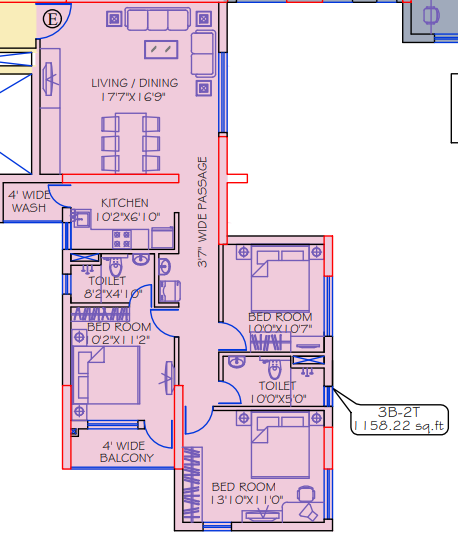 3Bhk 1158Sq. Ft angelica floor plan