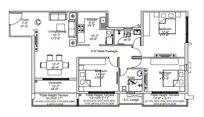 3Bhk+2T 1017Sq. Ft Sugam Crown floor plan