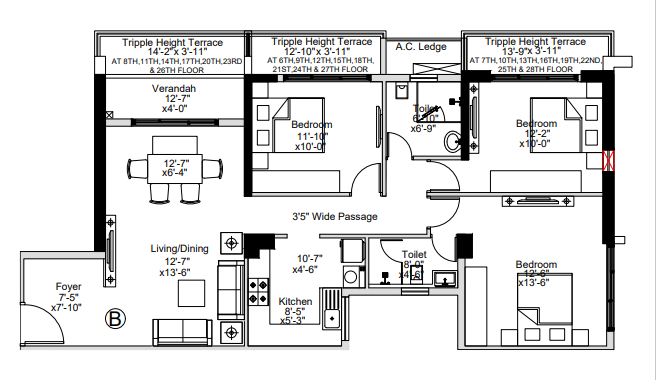 3Bhk+2T 1023Sq. Ft Sugam Crown floor plan