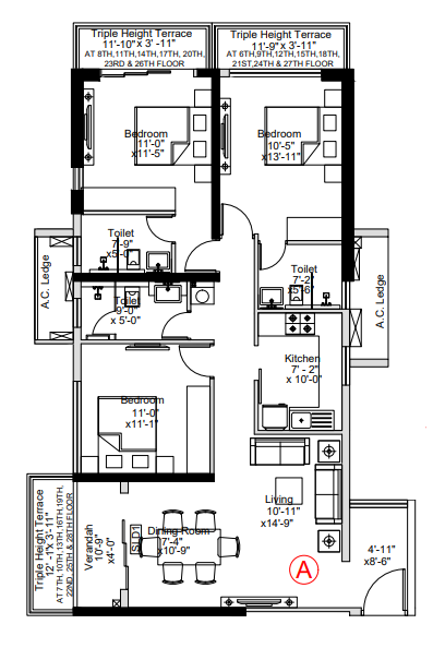 3Bhk+3T 953Sq. Ft Sugam Crown floor plan