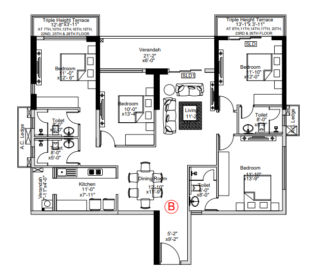 4Bhk+3T 1003Sq. Ft Sugam Crown floor plan