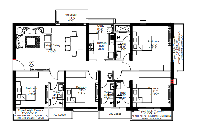 4Bhk+4T 1325Sq. Ft Sugam Crown floor plan